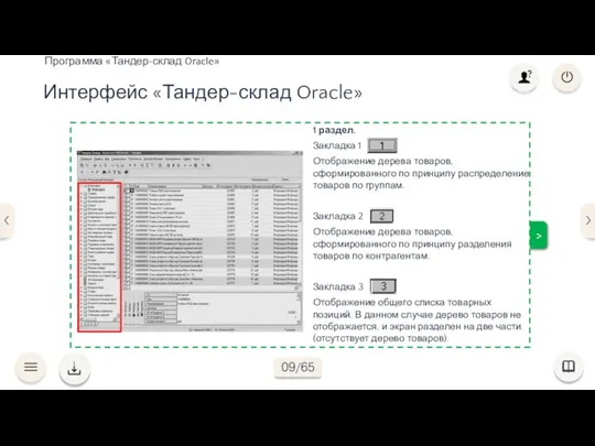 Интерфейс «Тандер-склад Oracle» Программа «Тандер-склад Oracle» > 1 раздел. Закладка 1 Отображение