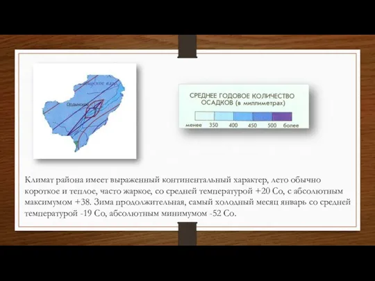 Климат района имеет выраженный континентальный характер, лето обычно короткое и теплое, часто