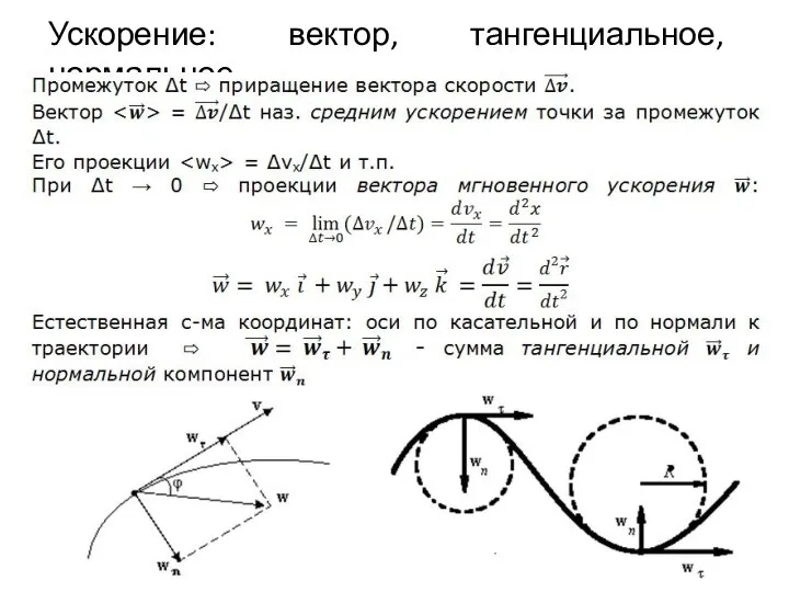 Ускорение: вектор, тангенциальное, нормальное