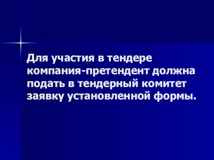 Для участия в тендере компания-претендент должна подать в тендерный комитет заявку установленной формы.