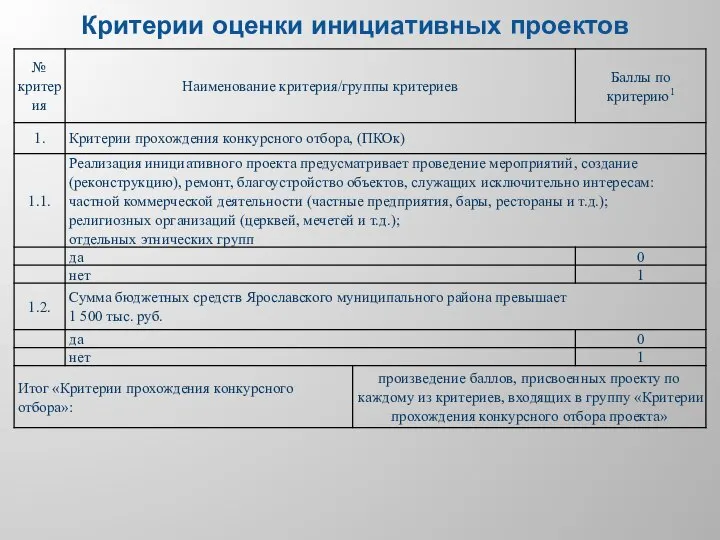 Критерии оценки инициативных проектов