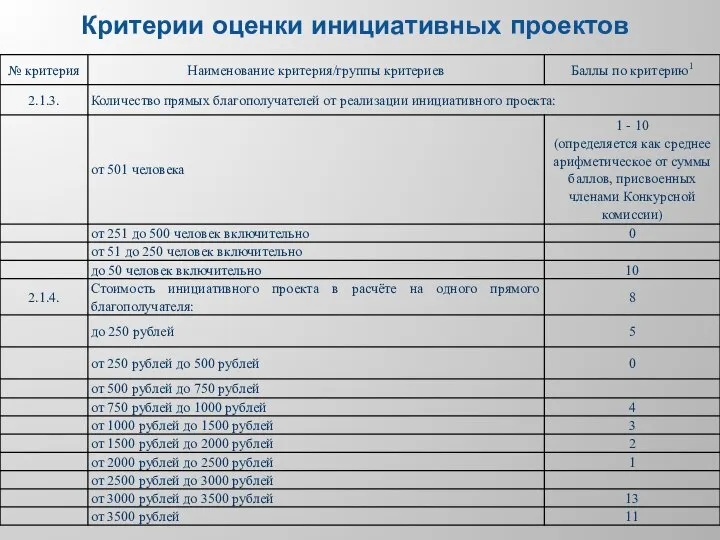 Критерии оценки инициативных проектов