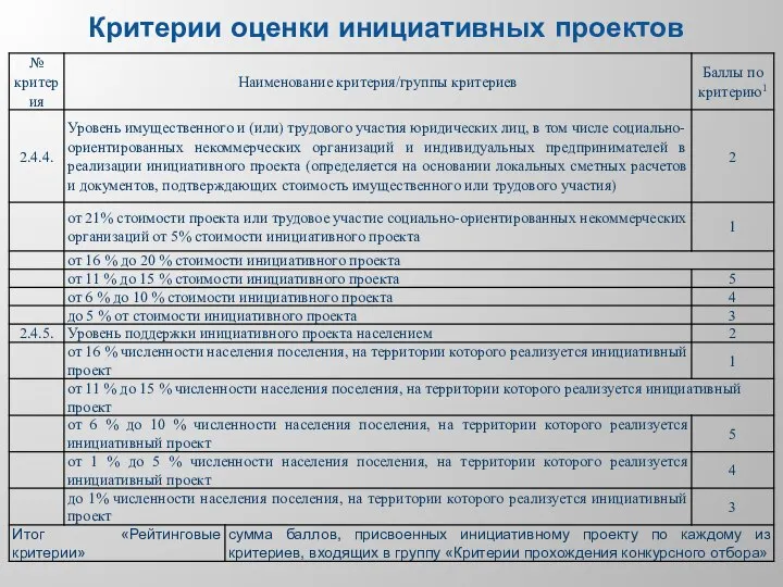 Критерии оценки инициативных проектов