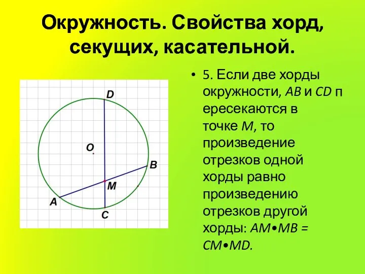 Окружность. Свойства хорд, секущих, касательной. 5. Если две хорды окружности, AB и