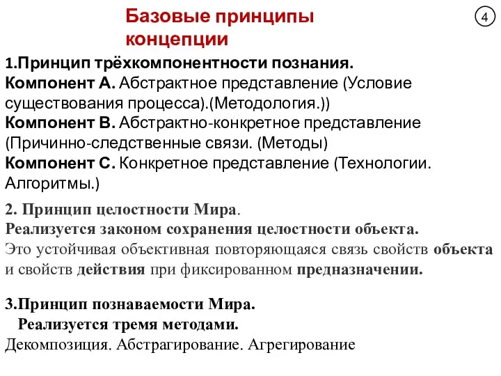 Базовые принципы концепции 1.Принцип трёхкомпонентности познания. Компонент А. Абстрактное представление (Условие существования