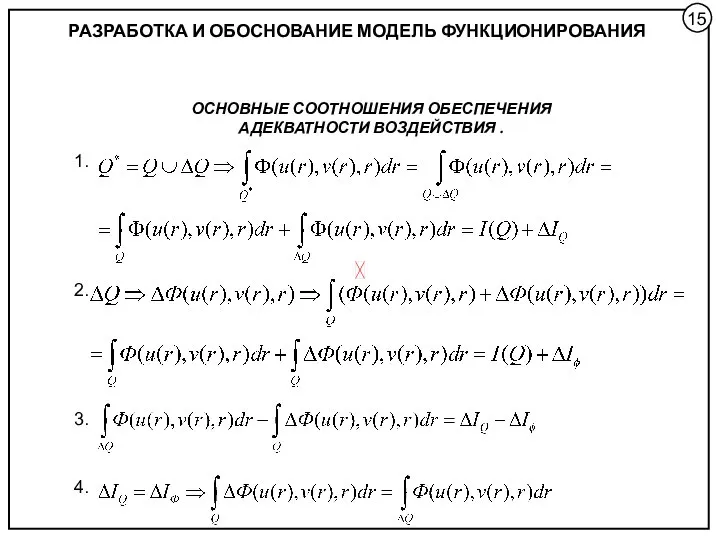 РАЗРАБОТКА И ОБОСНОВАНИЕ МОДЕЛЬ ФУНКЦИОНИРОВАНИЯ ОСНОВНЫЕ СООТНОШЕНИЯ ОБЕСПЕЧЕНИЯ АДЕКВАТНОСТИ ВОЗДЕЙСТВИЯ . 1. 2. 3. 4. 15