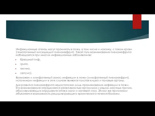 Инфекционные агенты могут проникать в почку, в том числе и лоханку, с