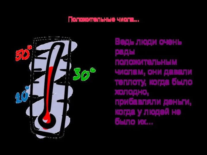 Положительные числа... Ведь люди очень рады положительным числам, они давали теплоту, когда