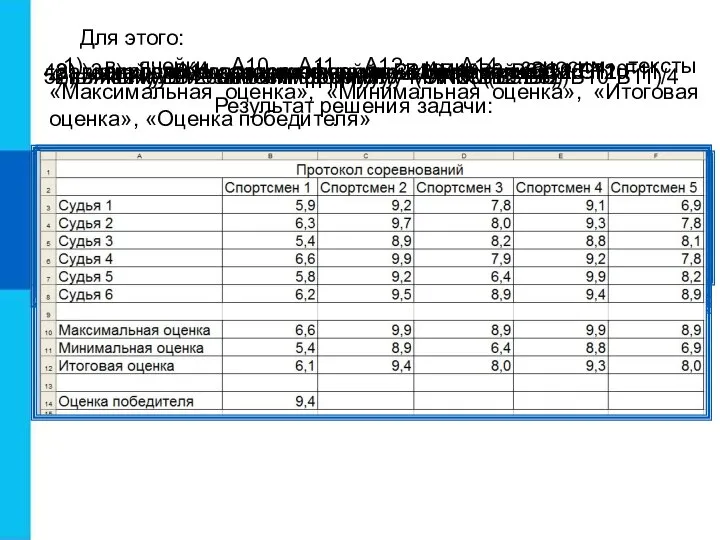 Для этого: 4а) копируем содержимое ячейки В12 в ячейки С12:F12 1) в