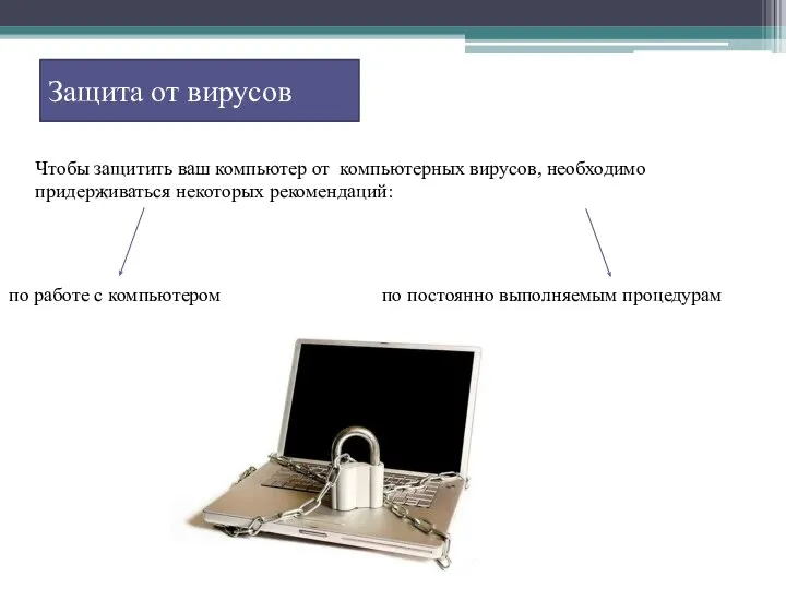 Защита от вирусов Чтобы защитить ваш компьютер от компьютерных вирусов, необходимо придерживаться