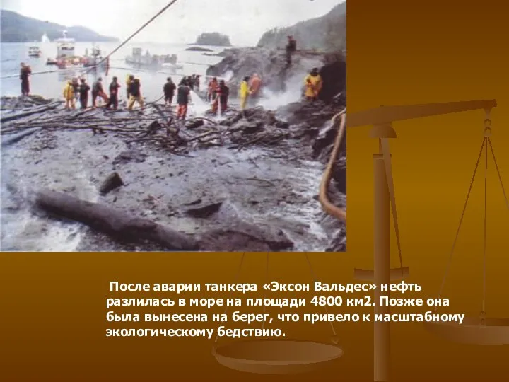 После аварии танкера «Эксон Вальдес» нефть разлилась в море на площади 4800