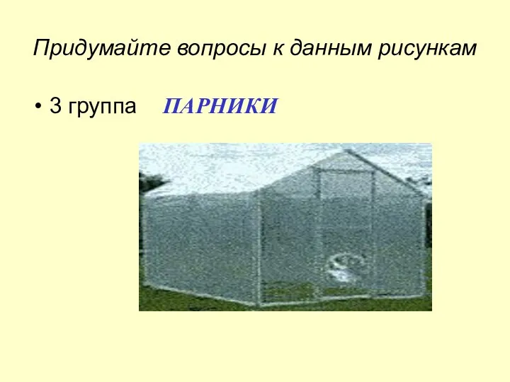 Придумайте вопросы к данным рисункам 3 группа ПАРНИКИ