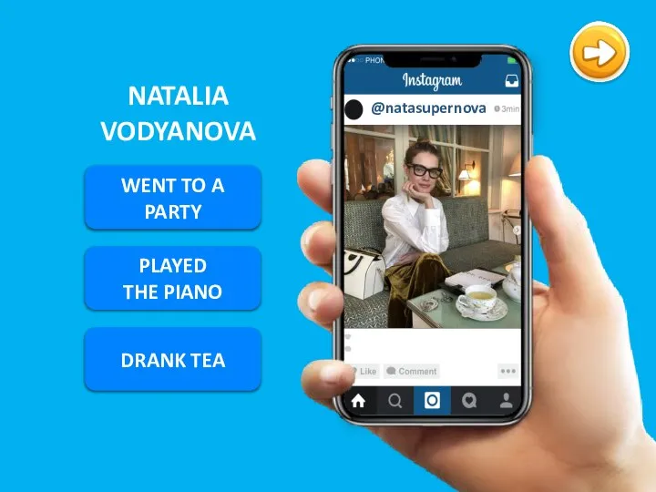 WENT TO A PARTY NATALIA VODYANOVA PLAYED THE PIANO DRANK TEA
