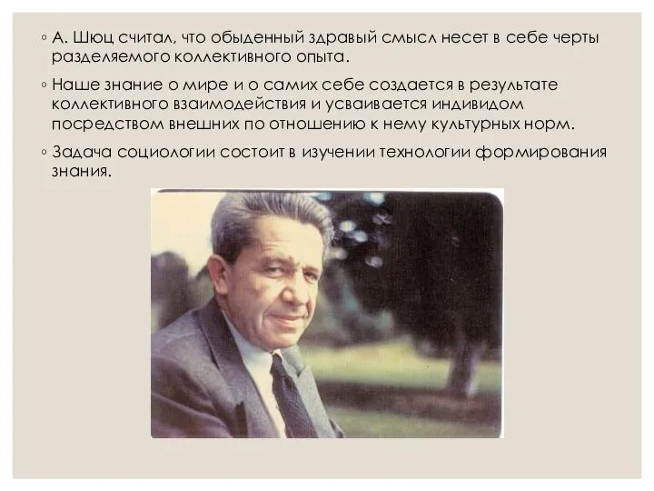 А. Шюц считал, что обыденный здравый смысл несет в себе черты разделяемого