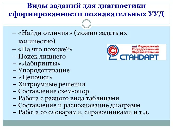 Виды заданий для диагностики сформированности познавательных УУД – «Найди отличия» (можно задать