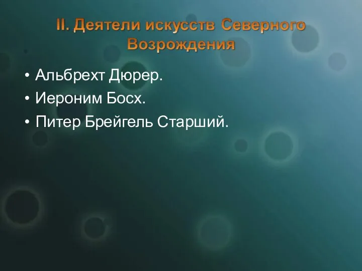 Альбрехт Дюрер. Иероним Босх. Питер Брейгель Старший.