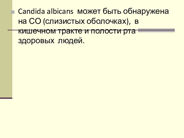 Candida albicans может быть обнаружена на СО (слизистых оболочках), в кишечном тракте