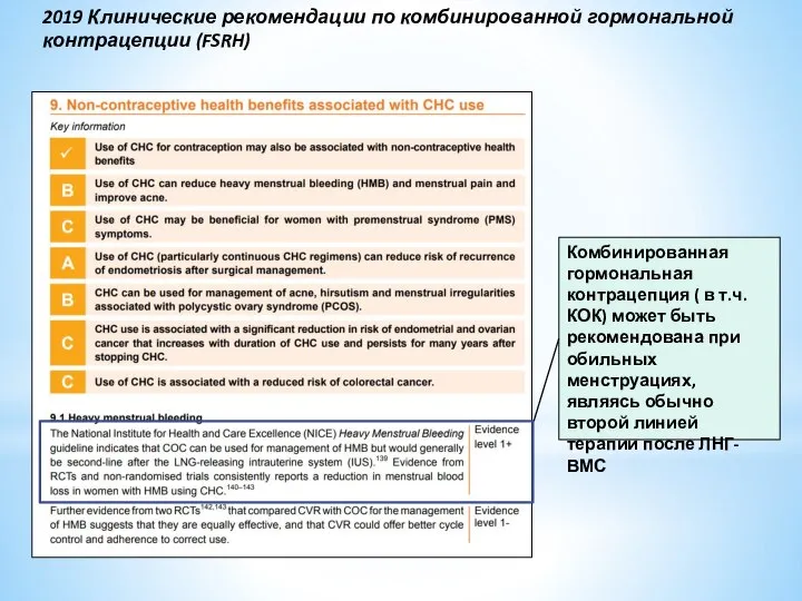 Комбинированная гормональная контрацепция ( в т.ч. КОК) может быть рекомендована при обильных