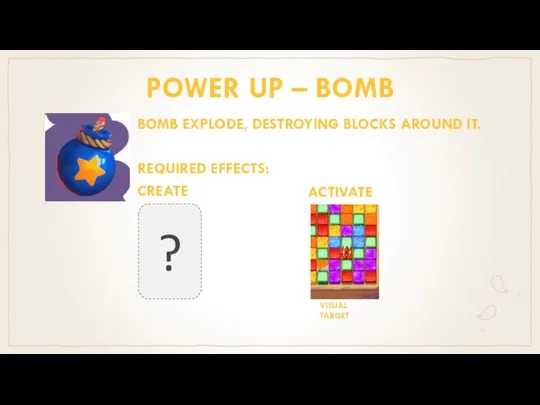 ? POWER UP – BOMB BOMB EXPLODE, DESTROYING BLOCKS AROUND IT. REQUIRED