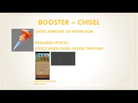 BOOSTER – CHISEL CHISEL REMOVES AN ENTIRE ROW. REQUIRED EFFECTS: EFFECT WHEN