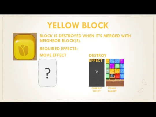 YELLOW BLOCK BLOCK IS DESTROYED WHEN IT’S MERGED WITH NEIGHBOR BLOCK(S). REQUIRED