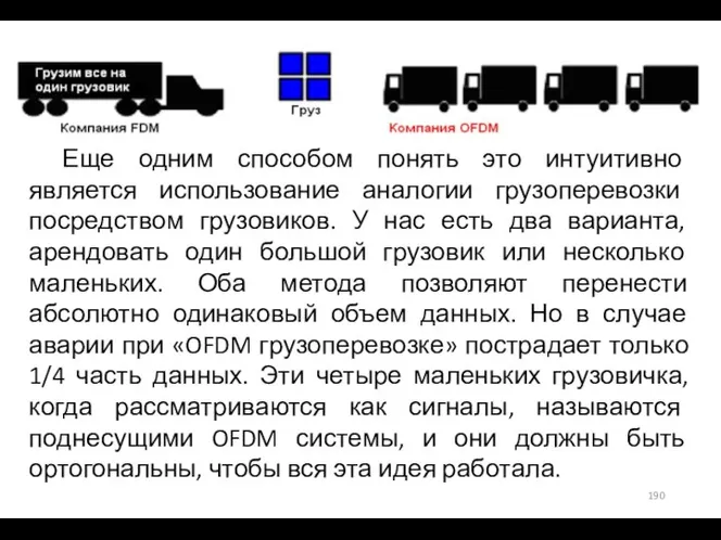 Еще одним способом понять это интуитивно является использование аналогии грузоперевозки посредством грузовиков.