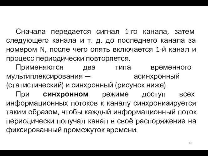 Сначала передается сигнал 1-го канала, затем следующего канала и т. д. до