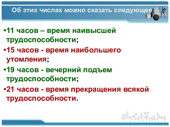 Об этих числах можно сказать следующее: 11 часов – время наивысшей трудоспособности;