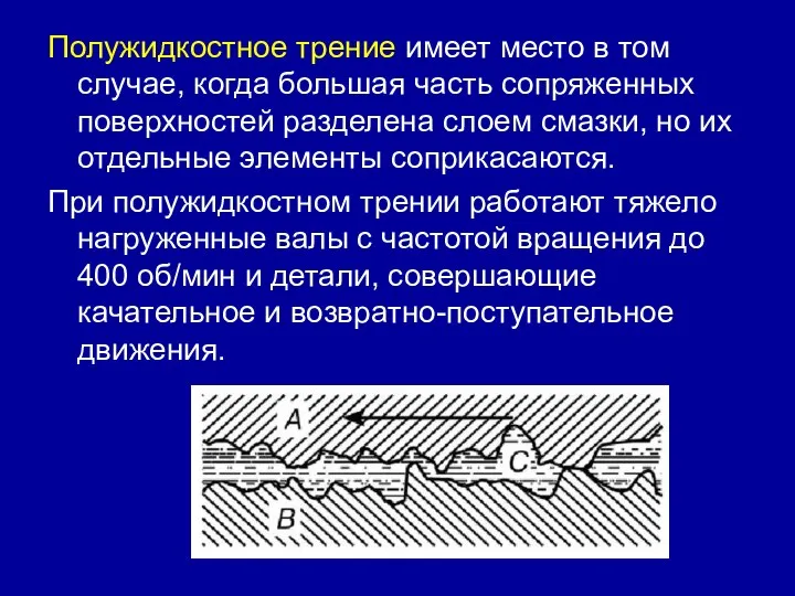 Полужидкостное трение имеет место в том случае, когда большая часть сопряженных поверхностей