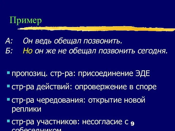 Пример А: Он ведь обещал позвонить. Б: Но он же не обещал