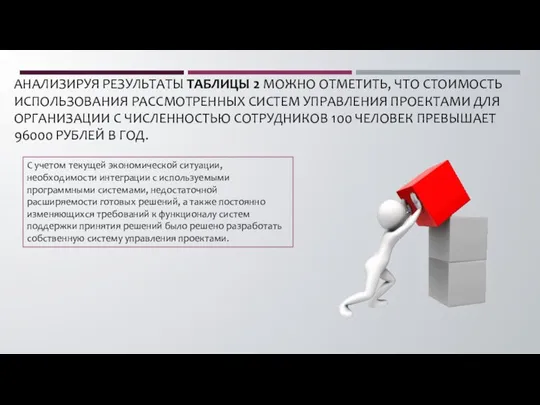 АНАЛИЗИРУЯ РЕЗУЛЬТАТЫ ТАБЛИЦЫ 2 МОЖНО ОТМЕТИТЬ, ЧТО СТОИМОСТЬ ИСПОЛЬЗОВАНИЯ РАССМОТРЕННЫХ СИСТЕМ УПРАВЛЕНИЯ