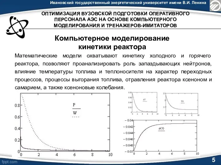 Ивановский государственный энергетический университет имени В.И. Ленина 5 Компьютерное моделирование кинетики реактора