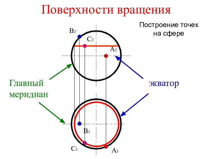 Поверхности вращения экватор Главный меридиан Построение точек на сфере