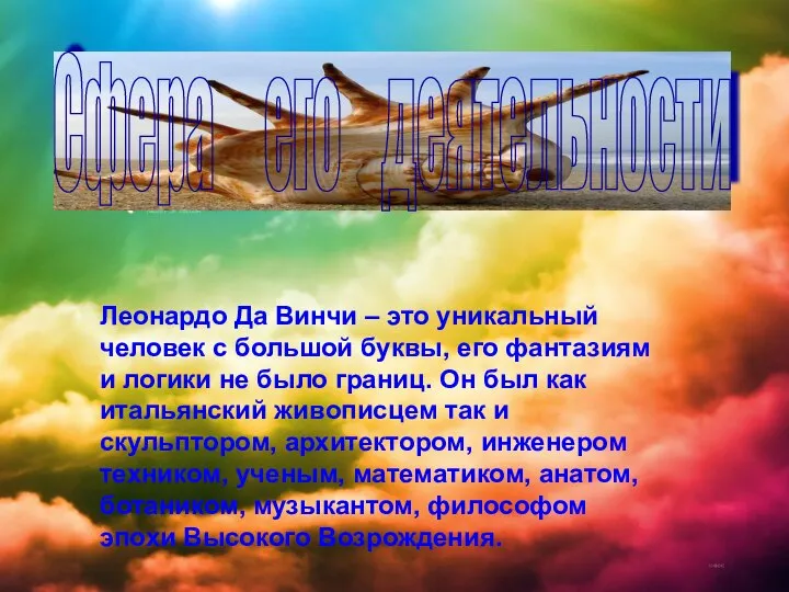 Сфера его деятельности Леонардо Да Винчи – это уникальный человек с большой