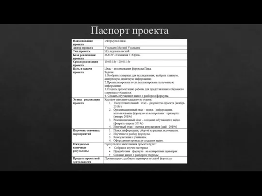 Паспорт проекта