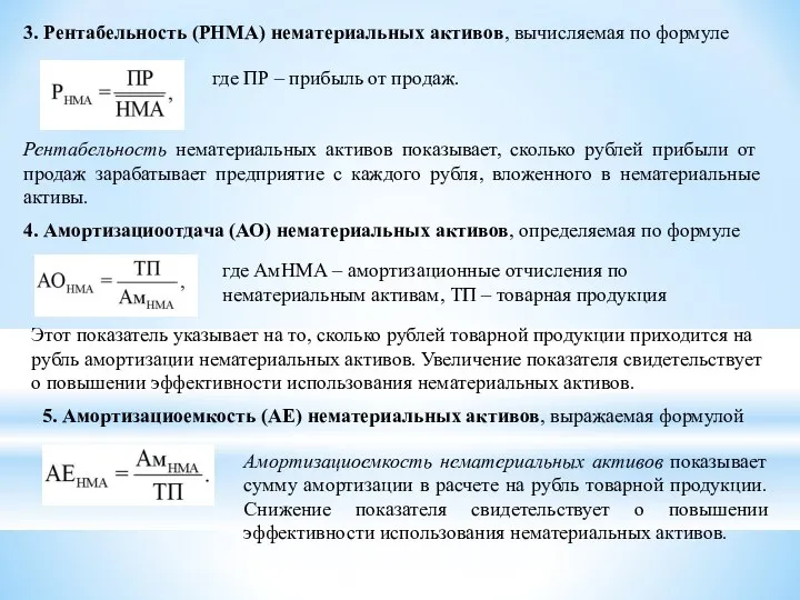 3. Рентабельность (РНМА) нематериальных активов, вычисляемая по формуле где ПР – прибыль