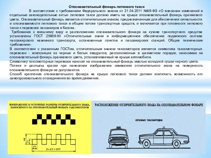 Опознавательный фонарь легкового такси В соответствии с требованием Федерального закона от 21.04.2011