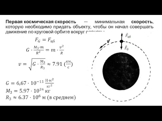 Первая космическая скорость — минимальная скорость, которую необходимо придать объекту, чтобы он