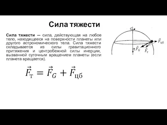 Сила тяжести Сила тяжести — сила, действующая на любое тело, находящееся на