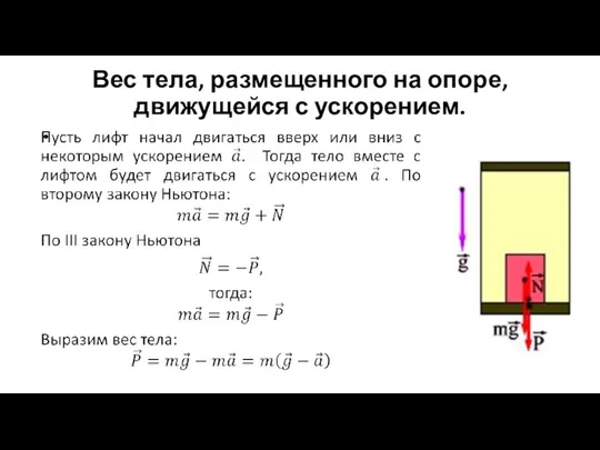 Вес тела, размещенного на опоре, движущейся с ускорением.