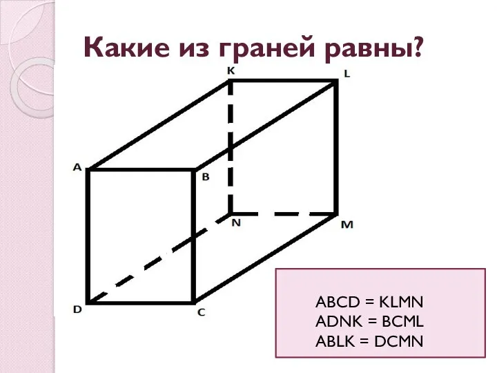 Какие из граней равны? ABСD = KLMN ADNK = BCML ABLK = DCMN