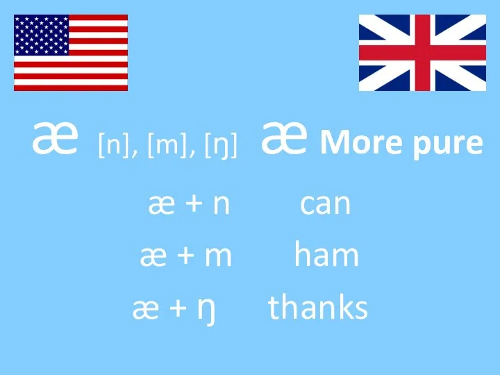 æ [n], [m], [ŋ] æ More pure æ + n can æ