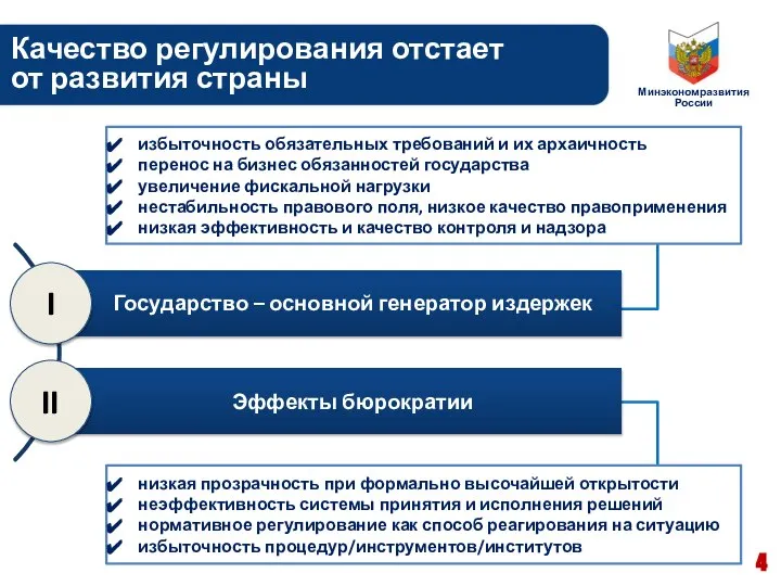 Качество регулирования отстает от развития страны избыточность обязательных требований и их архаичность