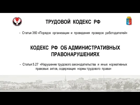 ТРУДОВОЙ КОДЕКС РФ - Статья 360 «Порядок организации и проведения проверок работодателей»