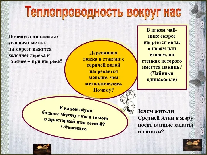 Теплопроводность вокруг нас Почемув одинаковых условиях металл на морозе кажется холоднее дерева