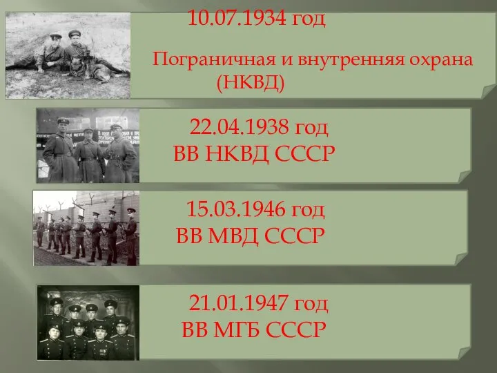 22.04.1938 год ВВ НКВД СССР 15.03.1946 год ВВ МВД СССР 21.01.1947 год