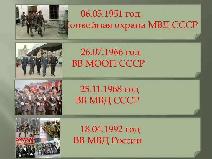 18.04.1992 год ВВ МВД России 25.11.1968 год ВВ МВД СССР 26.07.1966 год