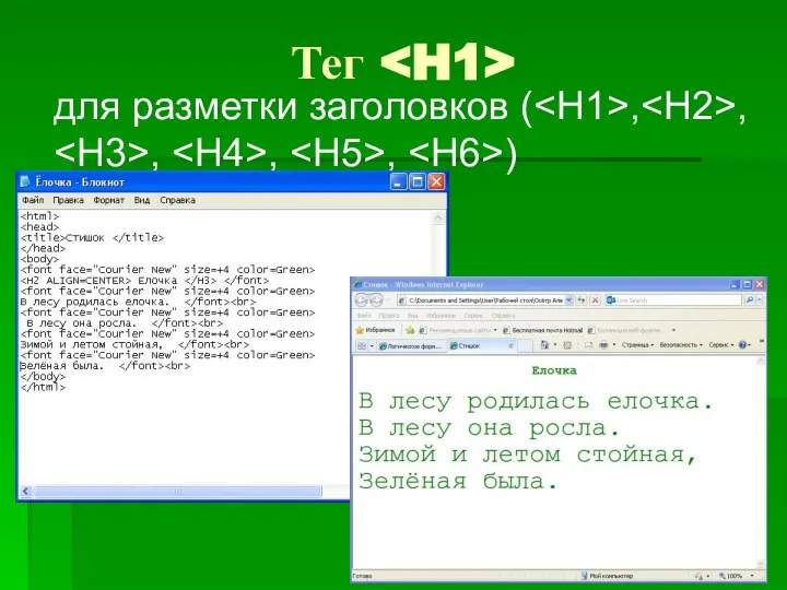 Тег для разметки заголовков ( , , , , , )