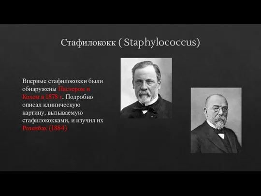 Стафилококк ( Staphylococcus) Впервые стафилококки были обнаружены Пастером и Кохом в 1878