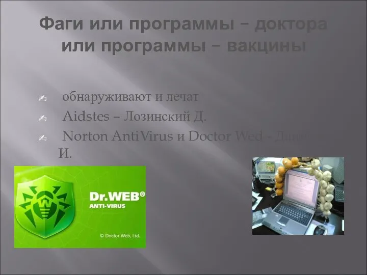 Фаги или программы – доктора или программы – вакцины обнаруживают и лечат